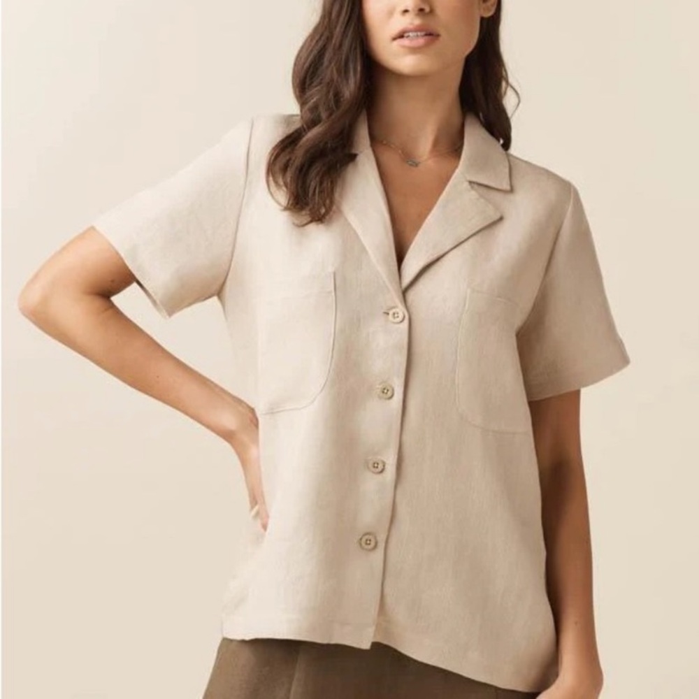 Vetta Short Sleeved Linen Collared Button Down
